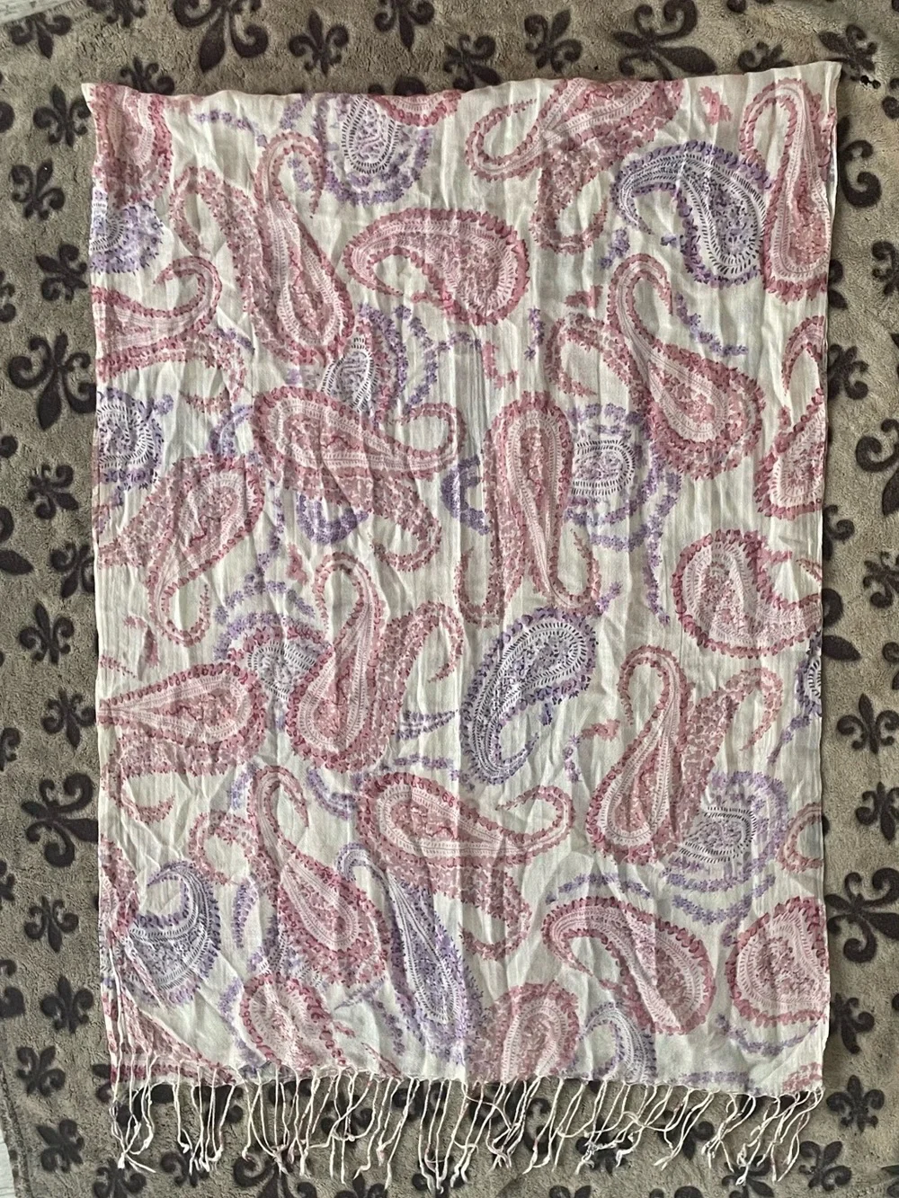 Boho Lightweight Paisley Print Fringed Scarf Wrap